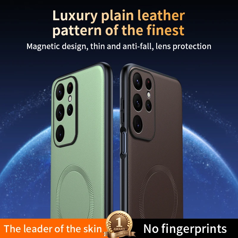 Per Samsung S24 Ultra Custodia protettiva in pelle magnetica per Samsung S24 Ultra Anti-impronte antiscivolo PC + TPU