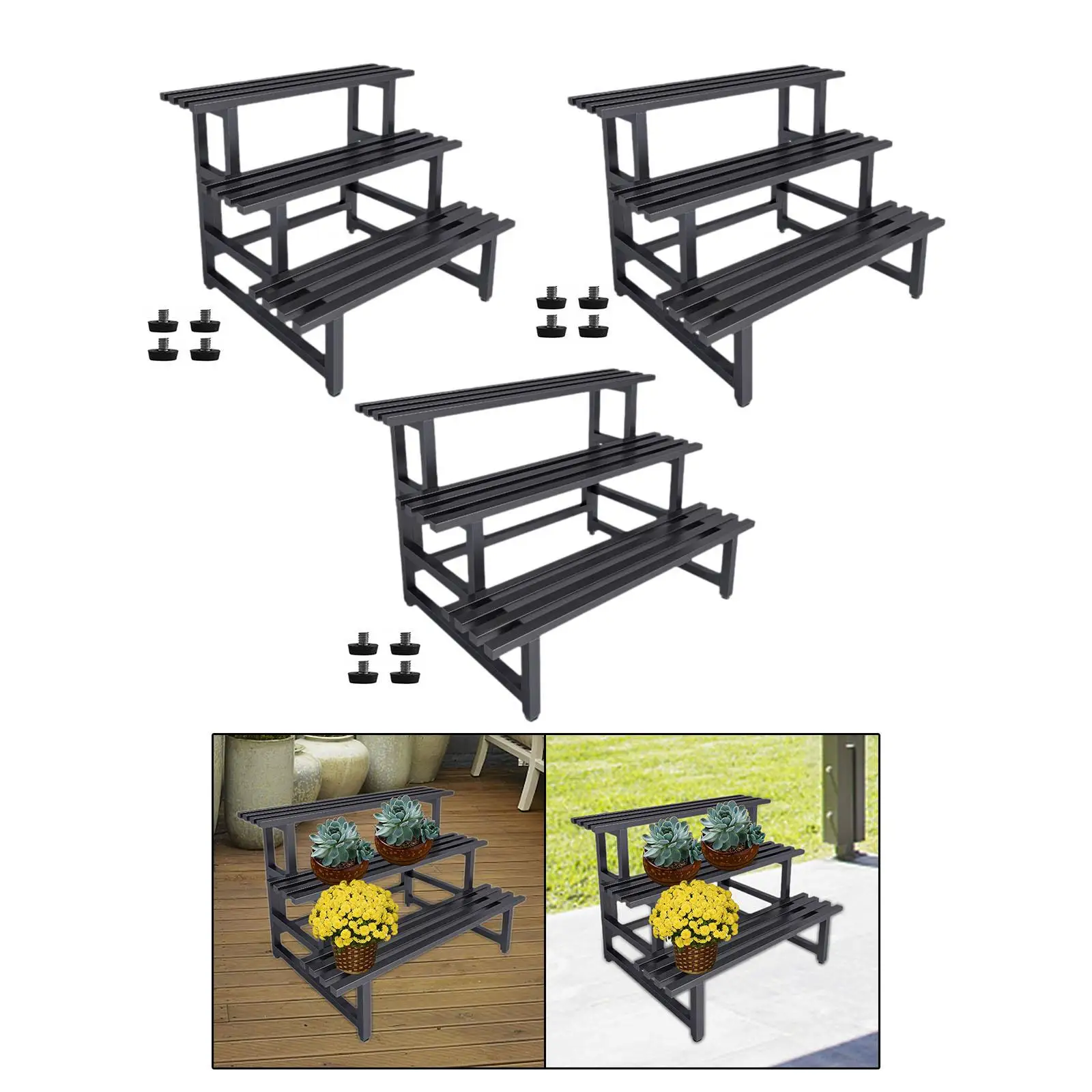 Metal Plant Stand Black Freestanding Stable 3 Tier Planter Display Shelf for Office Balcony Indoor Outdoor Garden Flower Store