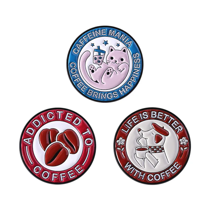 Creative Coffee Element Badges, Cartoon Animals Drinking Coffee Alloy Pins, Accessories for Clothing and Bags, Gifts for Friends
