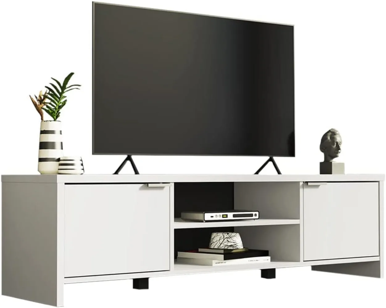 Madesa TV Stand Cabinet with Storage Space and Cable Management, TV Table Unit for TVs Up To 65 Inches, Wooden,  White