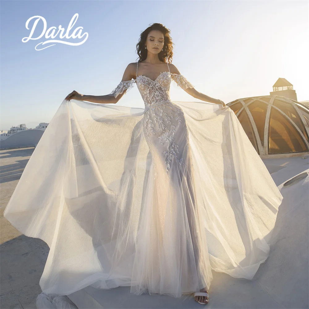 

Darla Customized Mermaid Wedding Dress Spaghetti Strap Detachable Train Sweetheart Backless Lace Appliques Sweep Train Elegant