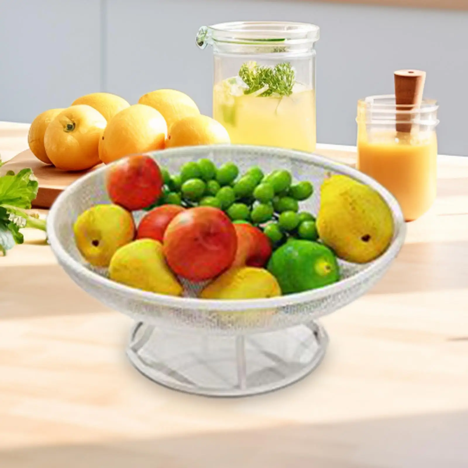 Footed Plate Pedestal Fruit Tray Iron Basket Centerpiece Holder for Snack Vegetable Bread Table Storage