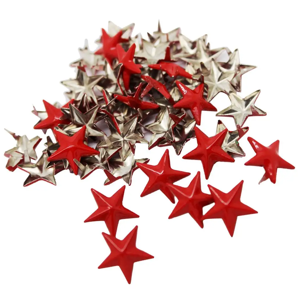 50Pcs Big Red Star Rivet Stud Punk Leathercraft DIY Punk Claw Rivets 15mm