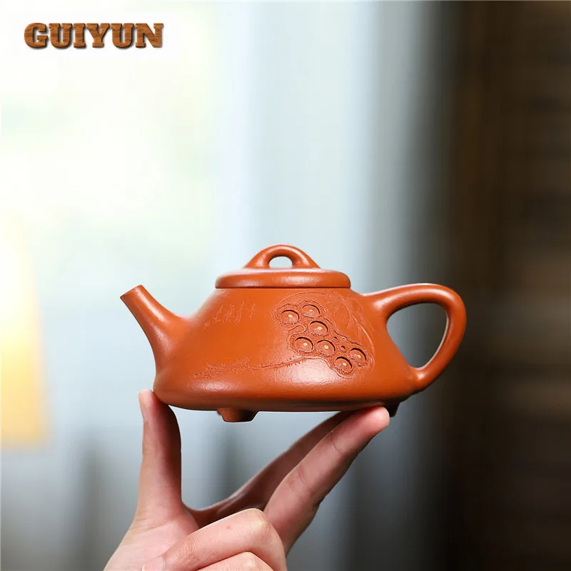 240ml Boutique Yixing Purple Clay Teapots Handmade Stone Scoop Pot Raw Ore Zhu Mud Kettle Chinese Zisha Teaset Teaware Ornaments