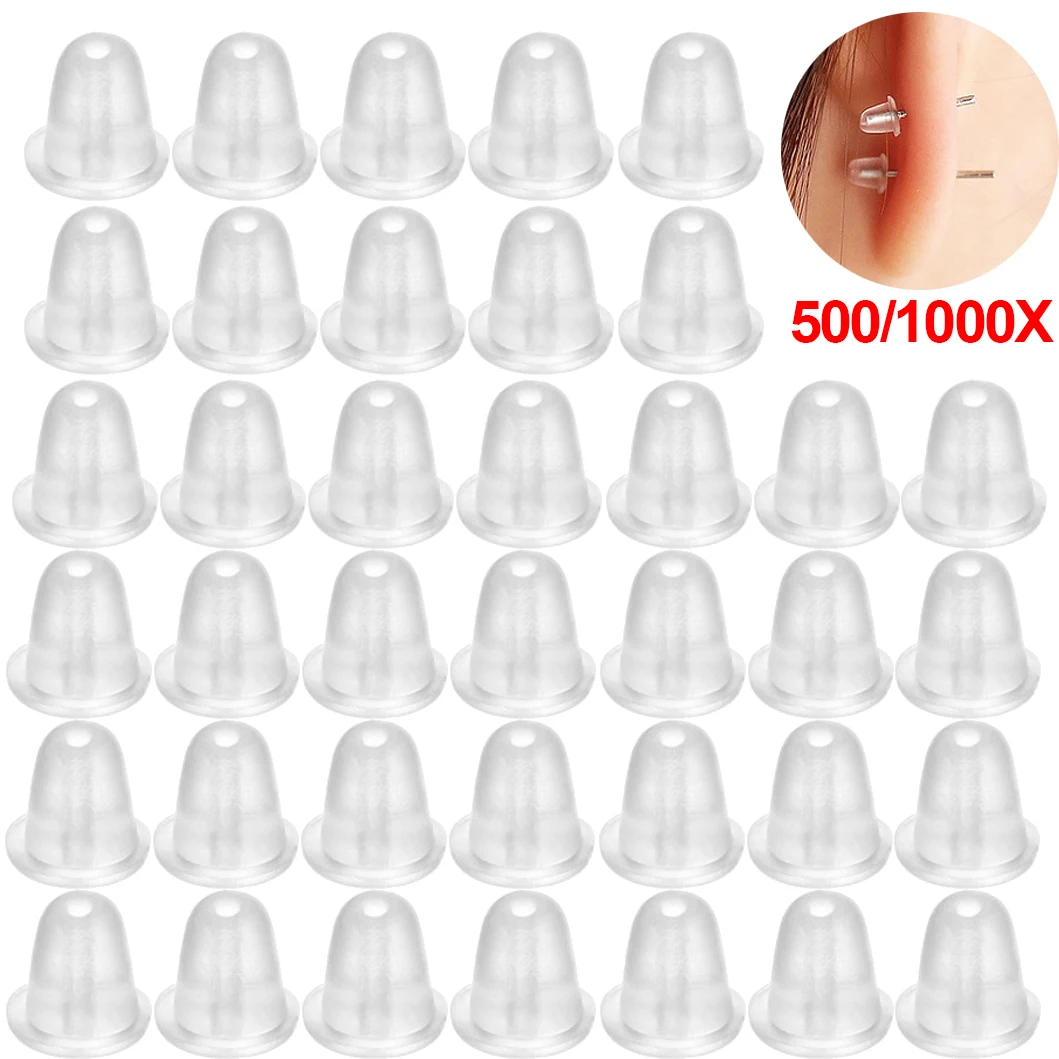 

500/1000pcs Silicone Ear Studs Rubber Earring Back Stoppers for Stud Earrings DIY Earring Findings Tube Ear Plugs