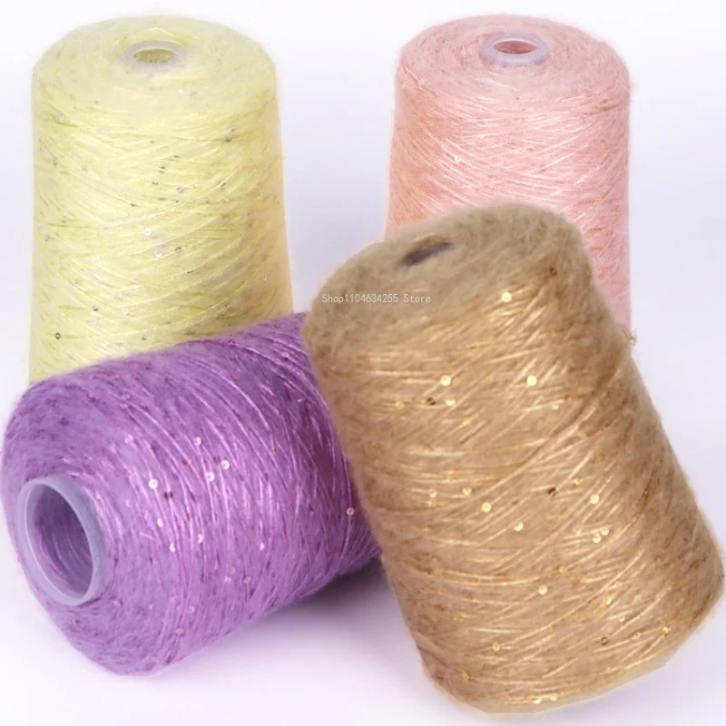 500g de Hilo Metálico con Lentejuelas, Lana de Mohair, Hilo de Lana Fina para Tejer a Mano, Material para Tejer Bufandas, Hilo de Lana