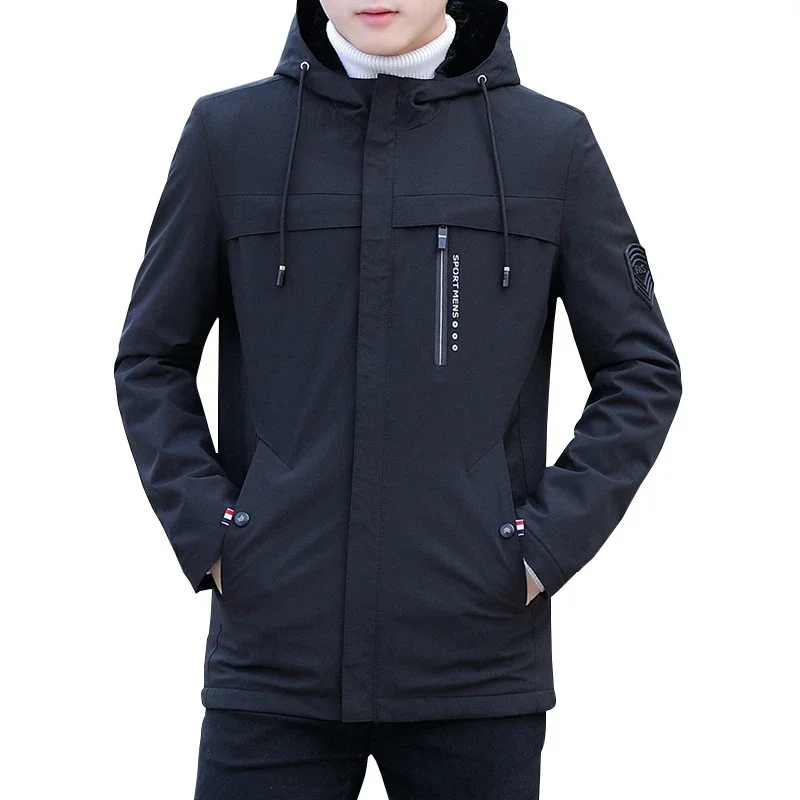 Winter Jackets Men's Hooded Plush Thickened Coat Autumn Large Tactical Cotton Medium And Long Work Clothes Bomber Tactical Coats