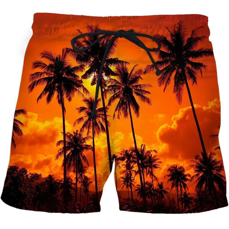 Men\'s Coconut Tree 3D Print Beach Shorts Women Loose Casual Hawaiian Holiday Swimming Trunks Kids Cool Streetwear Baggy Swimwear