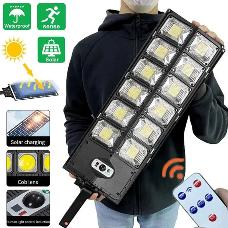 Solar Street Lights Outdoor Waterproof, 6500K 10000LM LED Area Lighting Yard Parking Lot Solar flood lig Wide Angle