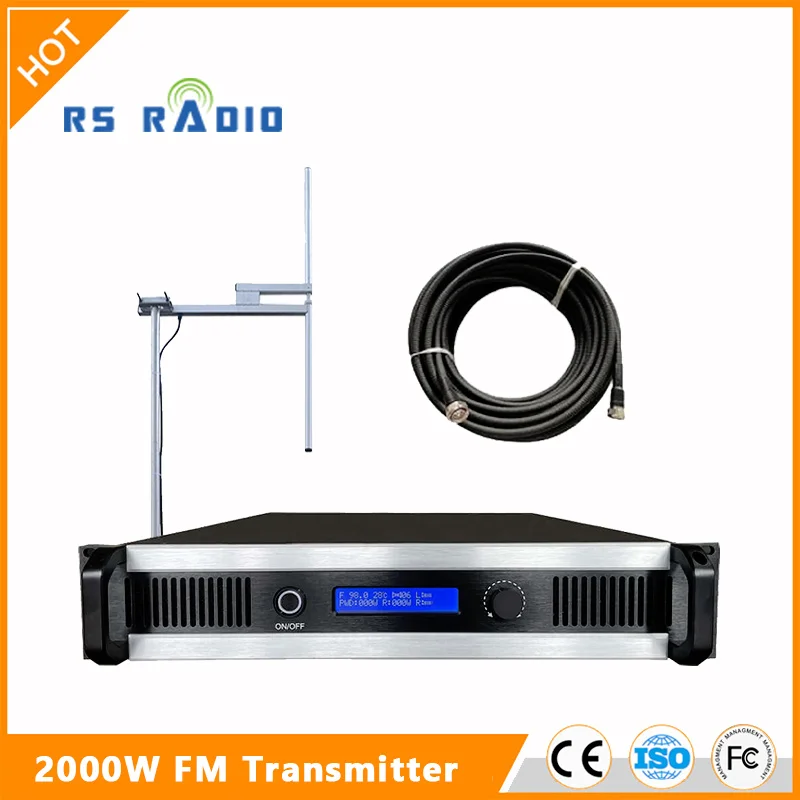 Stereo 2000W 2KW FM Transmitter with Radio Antenna Cable Kit