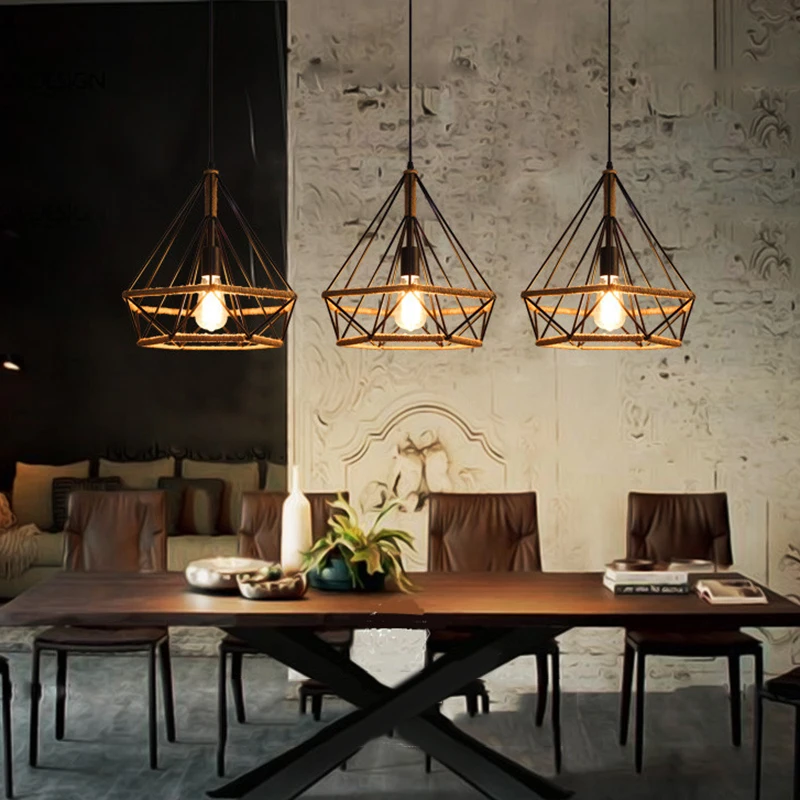 Creative Retro Iron Rope Bar Cafes Decor Ceiling Pendant Light Lamp Shade Ceiling Pendant Light Shade Home Lighting