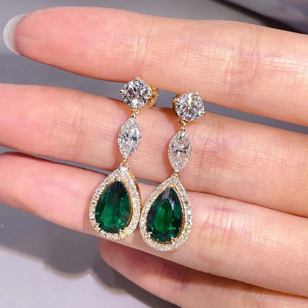 

Huitan Gold Color Women's Dangle Earrings for Wedding Sparkling Inlaid Green/White Cubic Zirconia Drop Earrings Fashion Jewelry