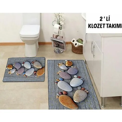 Else Carpet 3 Dimensional Stone Toilet Seat Pad Bath Mat Set