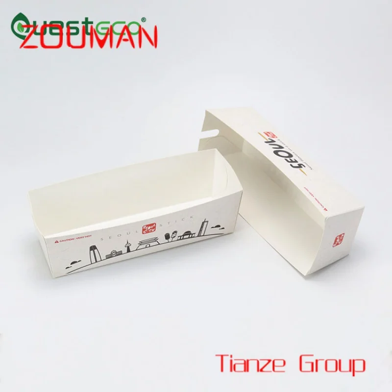 Custom , Food Grade Paper  Hot Dog Packaging Korean Corn Hot Dog Box Tray Boat Disposable Paper Tray Custom Printed Hot Dog Box 