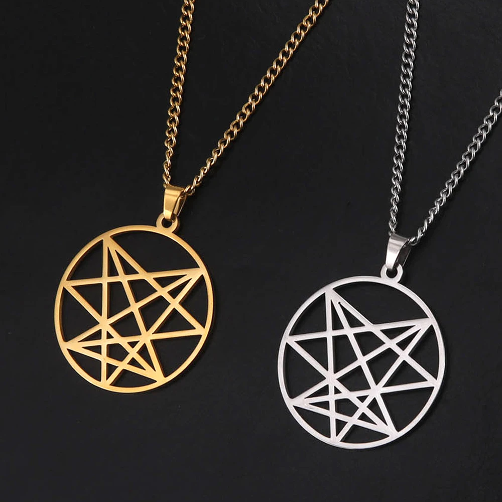 Dawapara Order of The Nine Angels Pendant Necklaces Sacred Geometric Enneagram Amulet Stainless Steel Jewelry