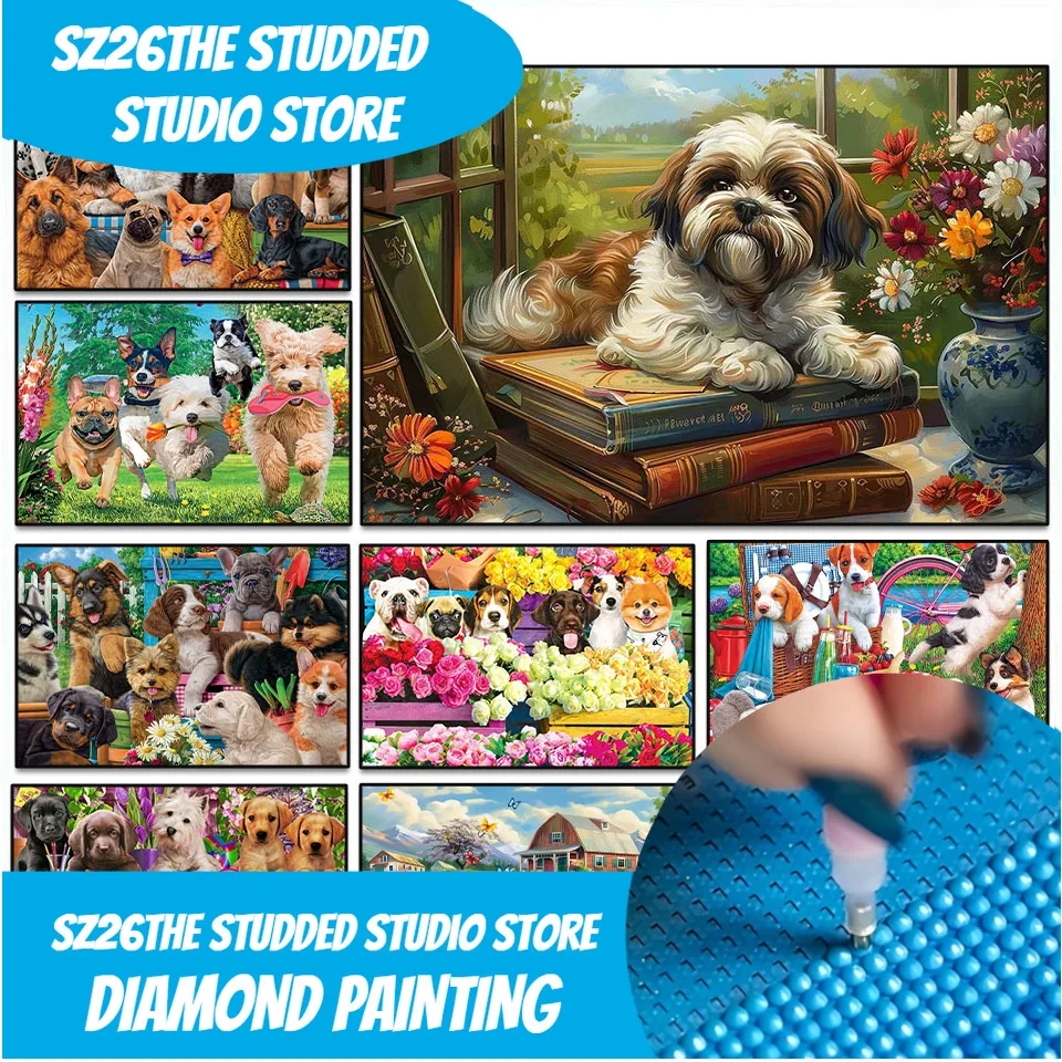 

Sz26Сшипый алмазный живопись, художественный набор, сделай сам, собака, милая алмазная мозаика, 5D, полный круглый горный хрусталь, драгоценный камень, вышивка крестиком, украшение для дома, стены