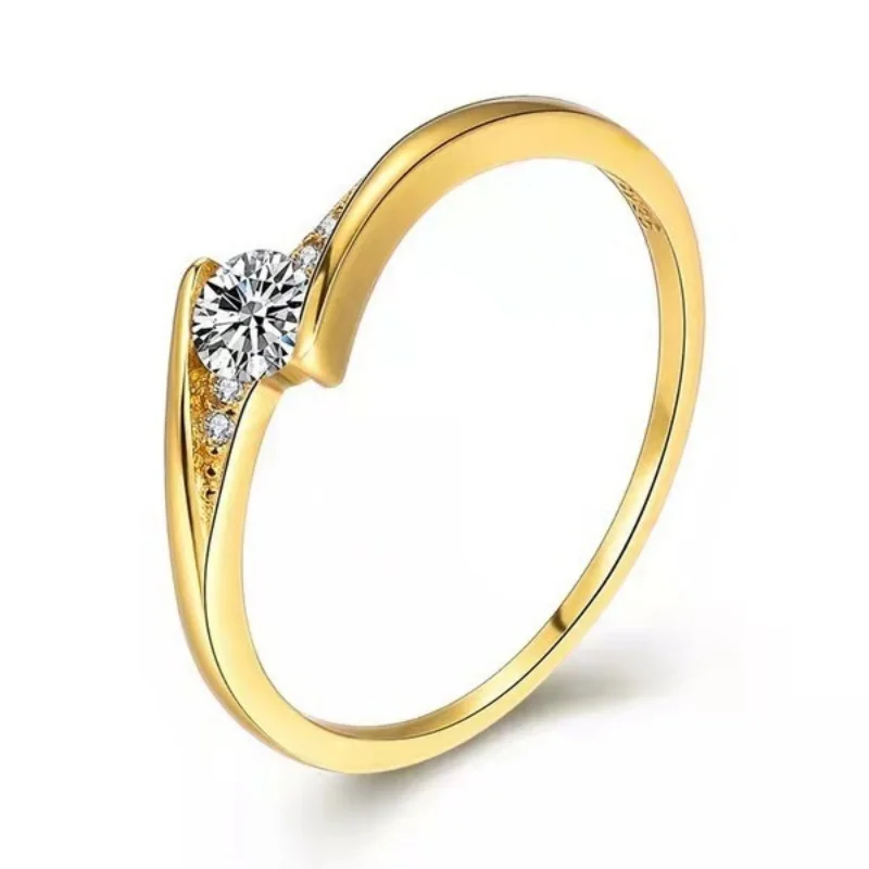 Classic Fashion Women Rings Metal Gold Color White Zircon Ring for Women Romantic Bride Girl Proposal Ring Wedding Jewelry Gift