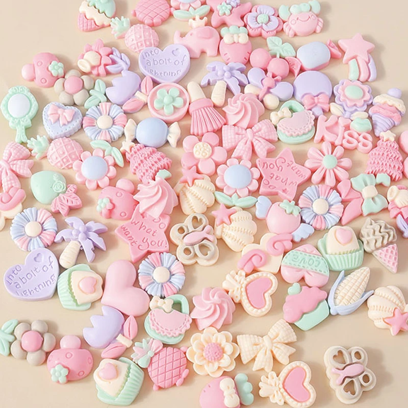 15pcs New Kawaii Summer Vacation Pink Flower Heart Butterfly Ice Cream Star Resin Earrings Charms Diy Jewelry Making Accessories