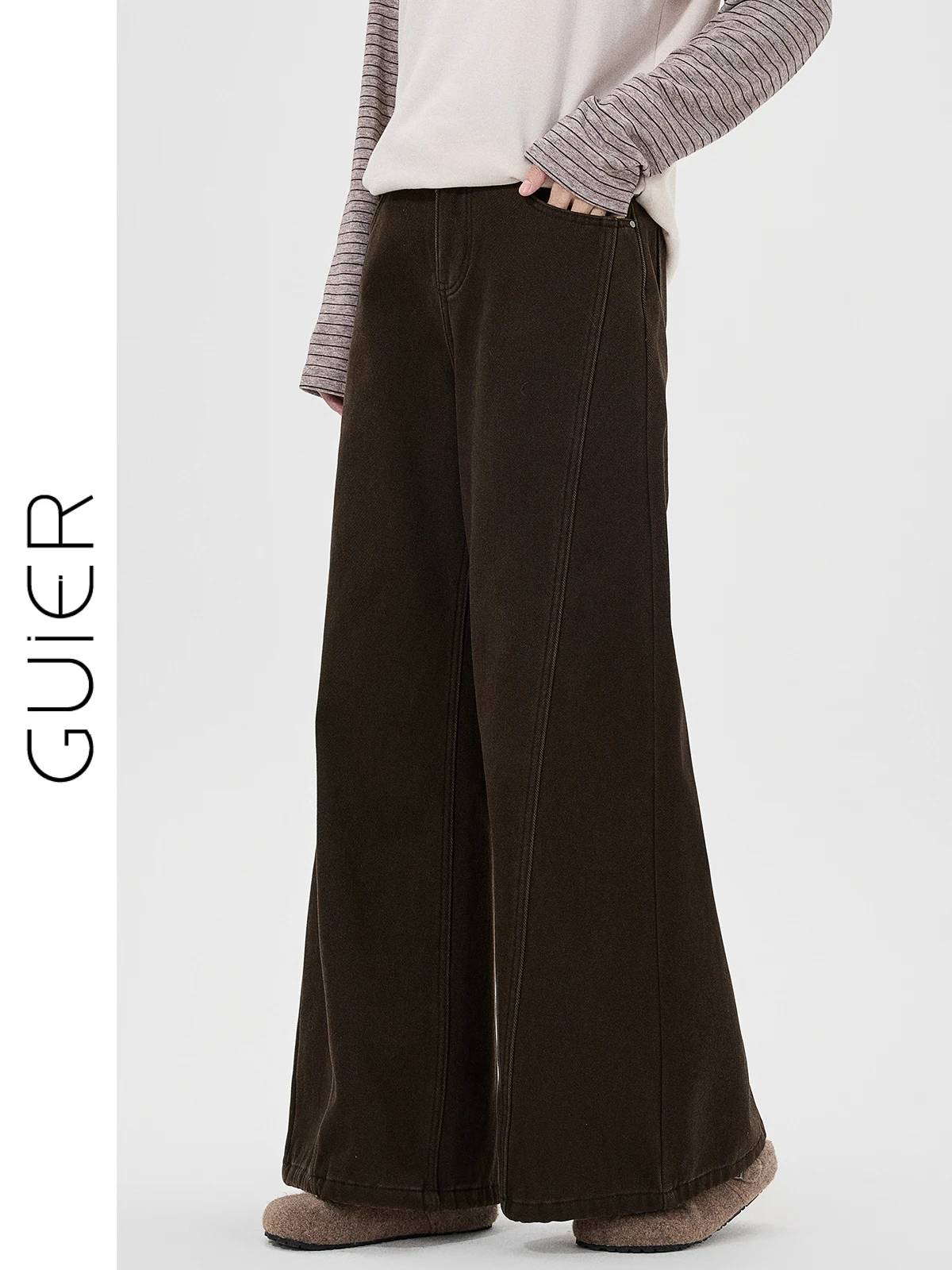 

Женские джинсы с высокой талией на флисовой подкладке, зимние, новые, винтажные, с пэчворком, свободные, утягивающие, широкие брюки от Guier