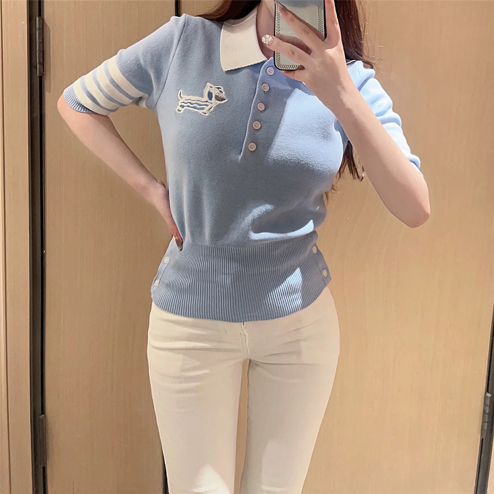 قسط الصوف متماسكة Ne ort Sve المرأة أعلى تصميم الإحساس الكلب أربعة أشرطة كلية Sle الأزرق irt Sweet Sle