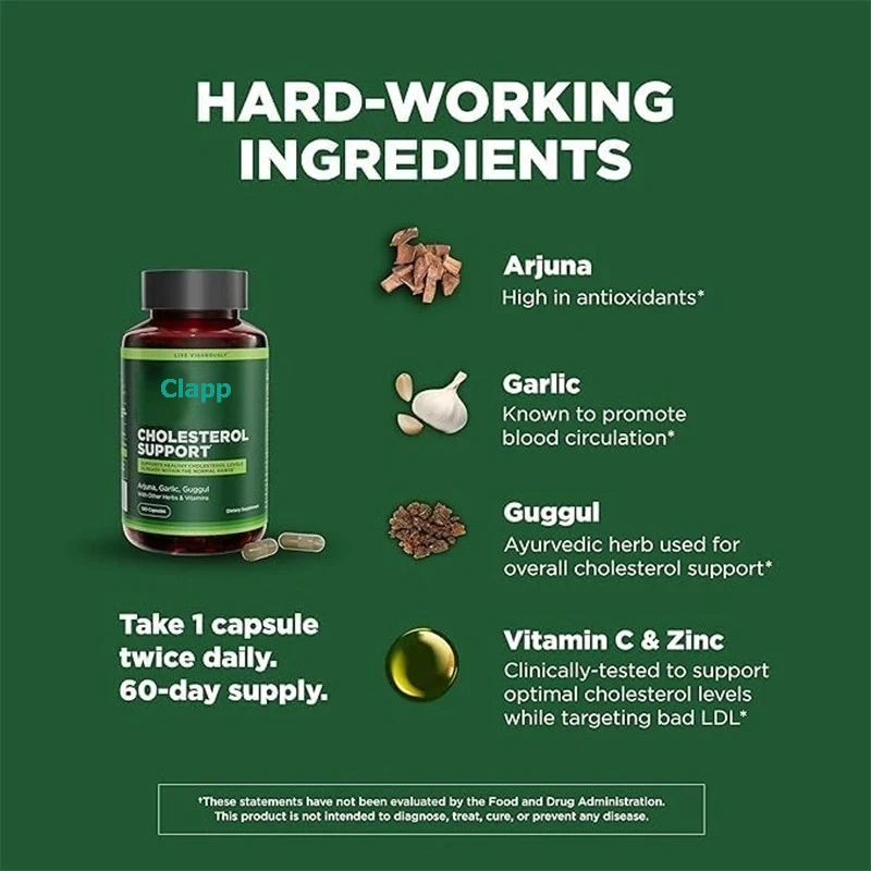 Cholesterol Support Supplement, Containing Garlic and Other Herbs and Vitamins, Supports Normal Levels, 60 Capsules