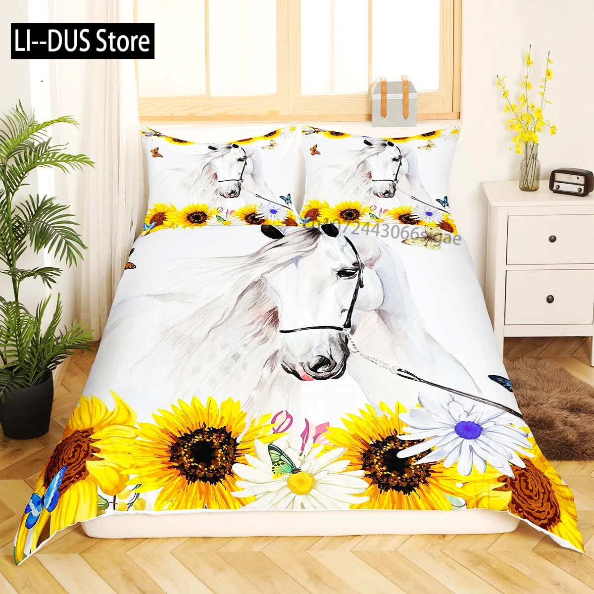 

White Horse Duvet Cover Set Queen Size Microfiber 3D Steed Print Bedding Set Wildlife Comforter Cover Animal 2/3pcs Quilt Cover