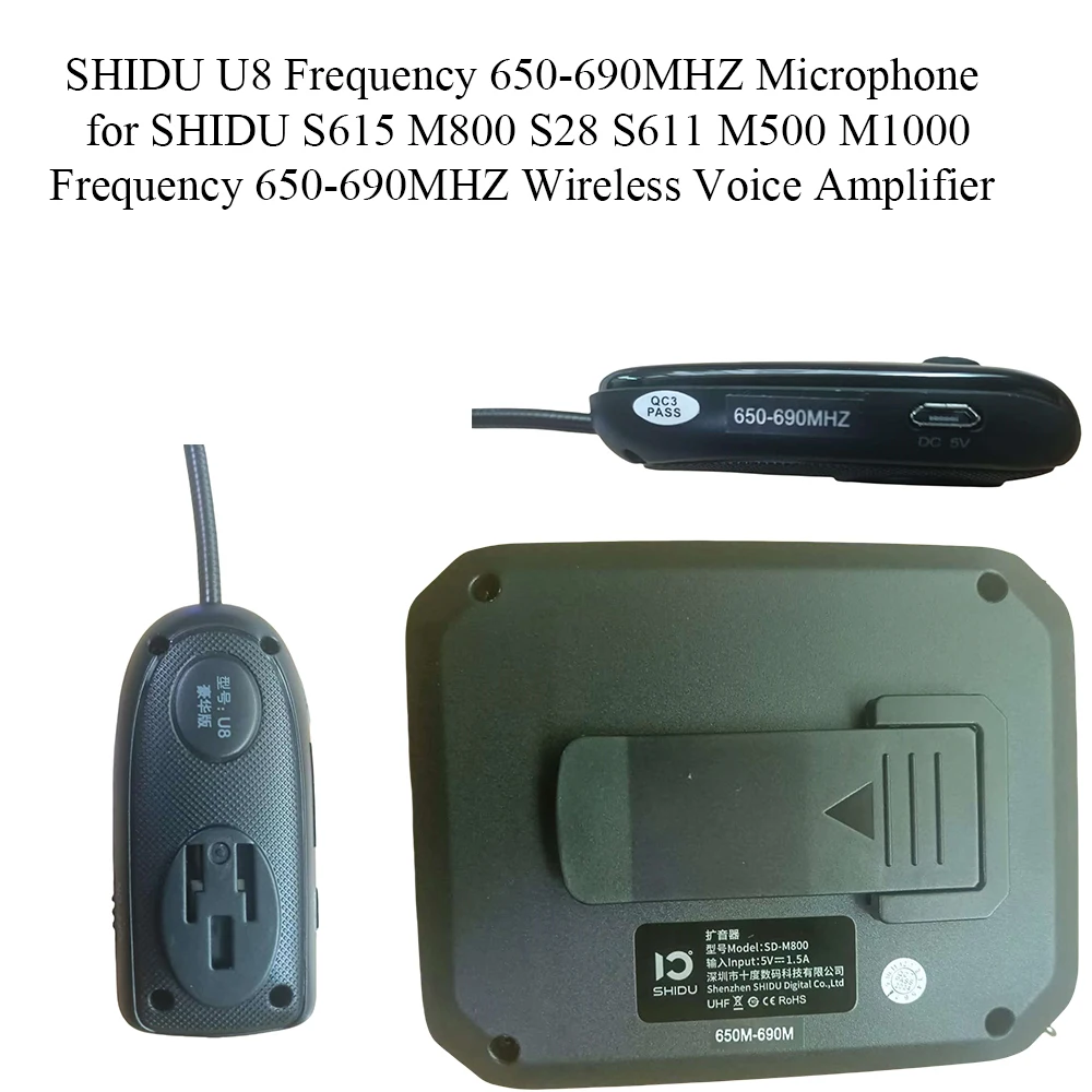 ميكروفون SHIDU U8 بتردد 650-690 ميجا هرتز لـ SHIDU S615 M800 S28 S611 M500 M1000 تردد 650-690 ميجا هرتز مضخم صوت لاسلكي