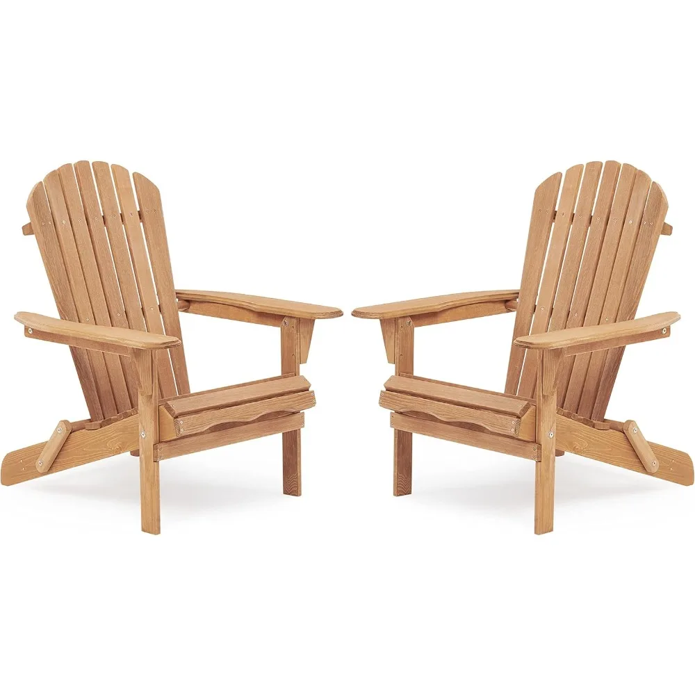 

Outdoor Wooden Folding Adirondack Chair Set of 2 with Pre-Assembled BackRest, Wood Patio Chair for Garden Backyard Porch Pool De