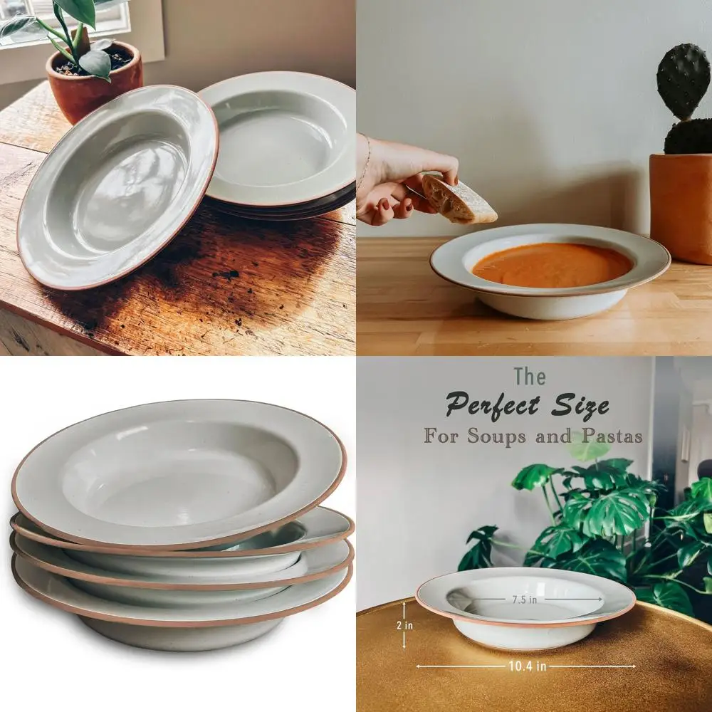 

Набор из 4 керамических суповых мисок с широким краем, 740 мл – идеально подходят для пасты, итальянской кухни, спагетти, для соуса и элегантного сервировки стола