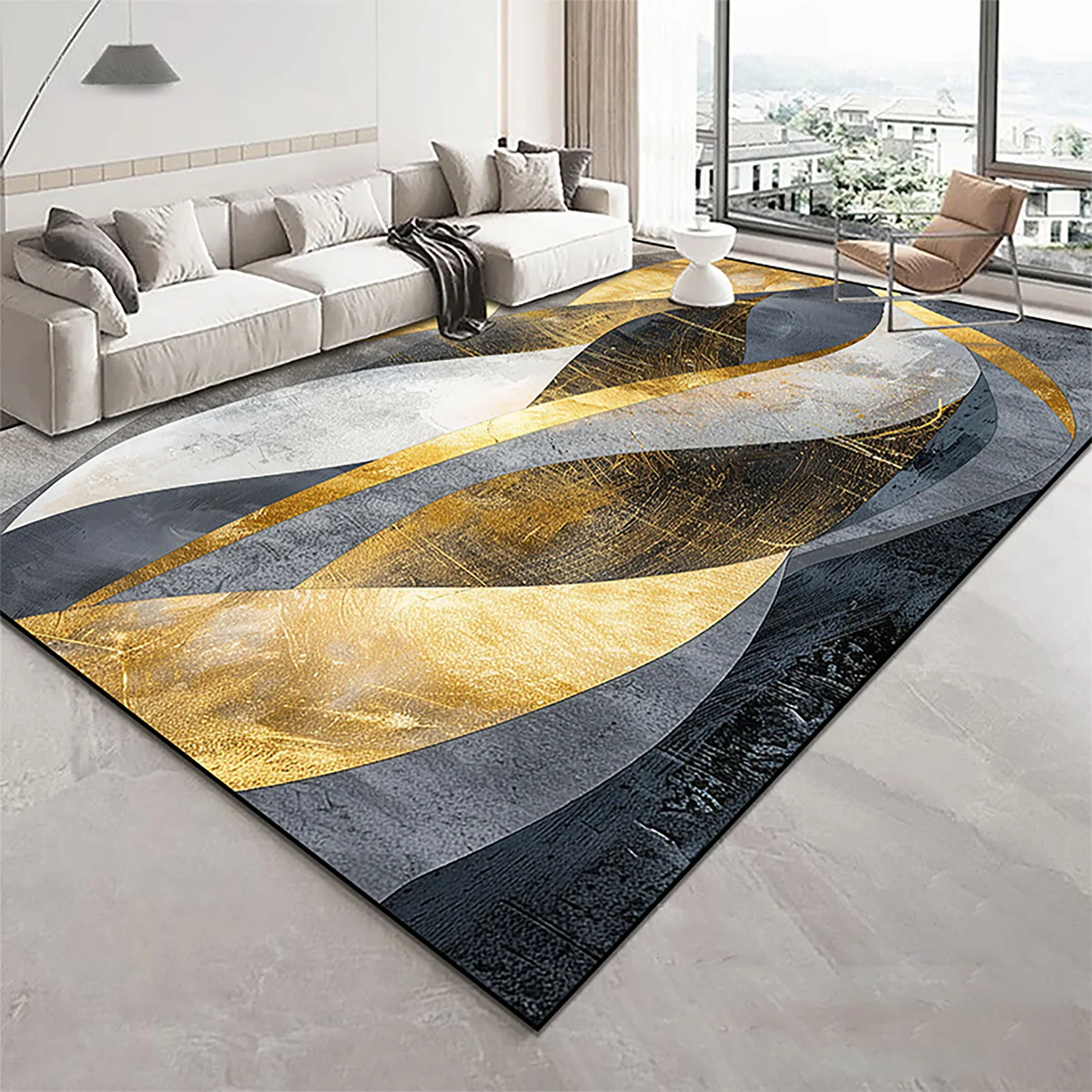 

Modern Golden Geometry Carpet for Living Room Light Luxury Rugs for Bedroom Decor Large Area Lounge Sofa Side Floor Mats 200x300