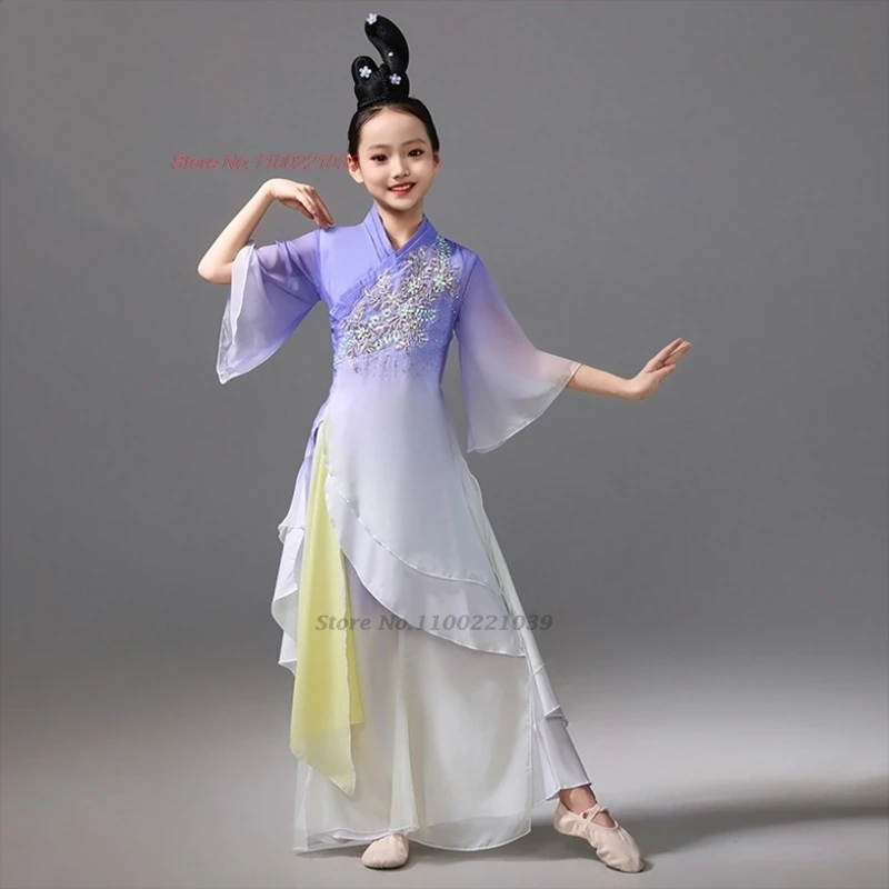

2026 chinese vintage children dance costume national flower embroidery hanfu tops+pants traditional stage performance folk dress