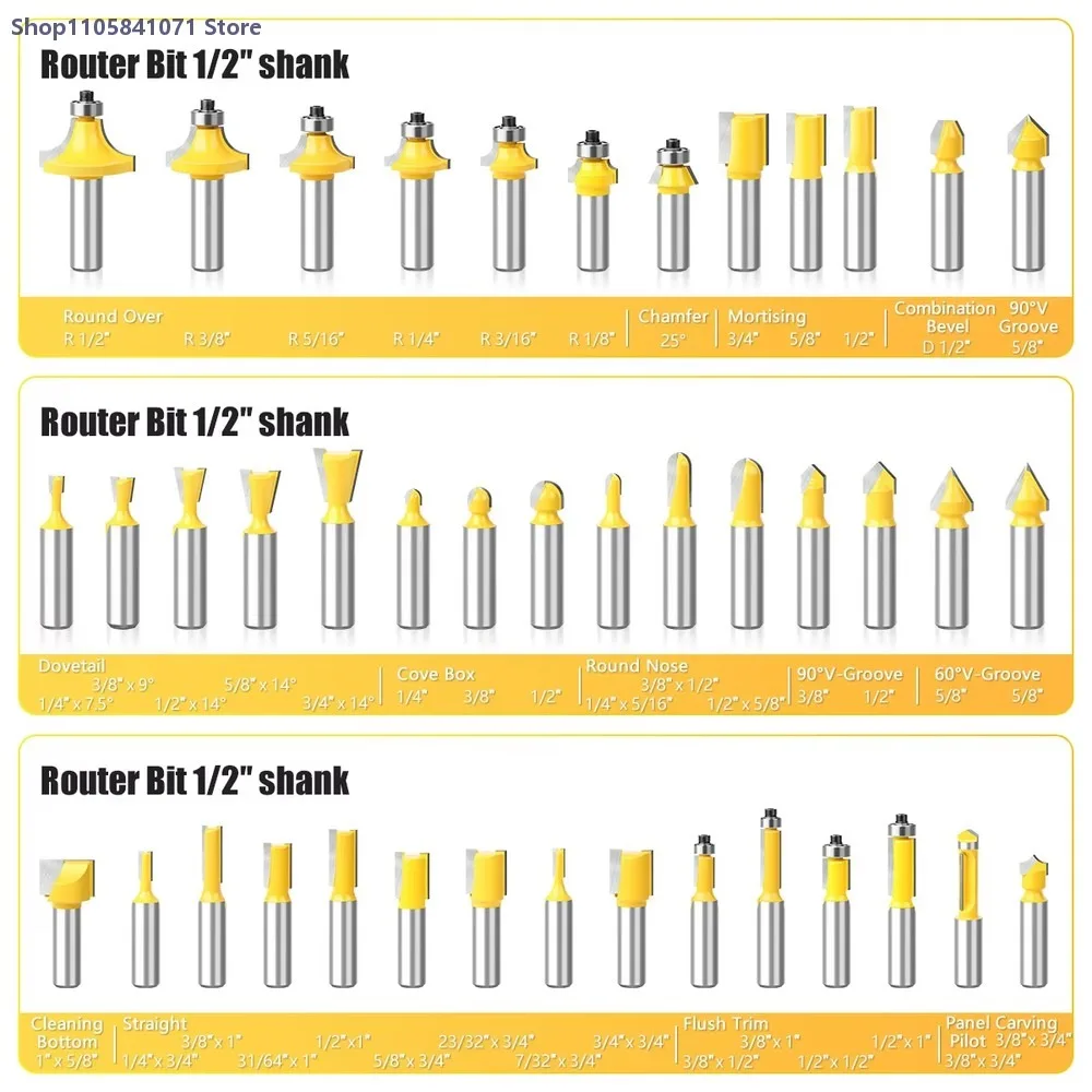 70Pcs 1/2 Inch Shank Router Bit Set with Wooden Case 2 Carbide Blades 45# Steel Body Woodworking Tools for DIY Woodworking