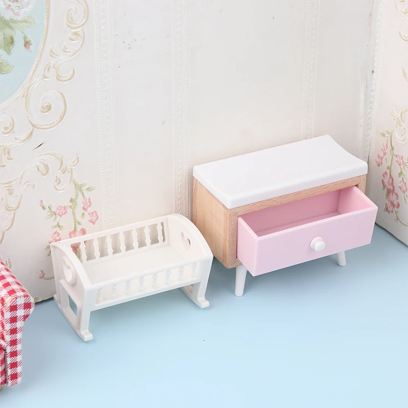 1Pcs 1:12 Dollhouse Baby Bedroom Furniture Accessories Slide/Trojan Horse/Table/ Dining Chair/Bed For Kids Pretend Play Toy