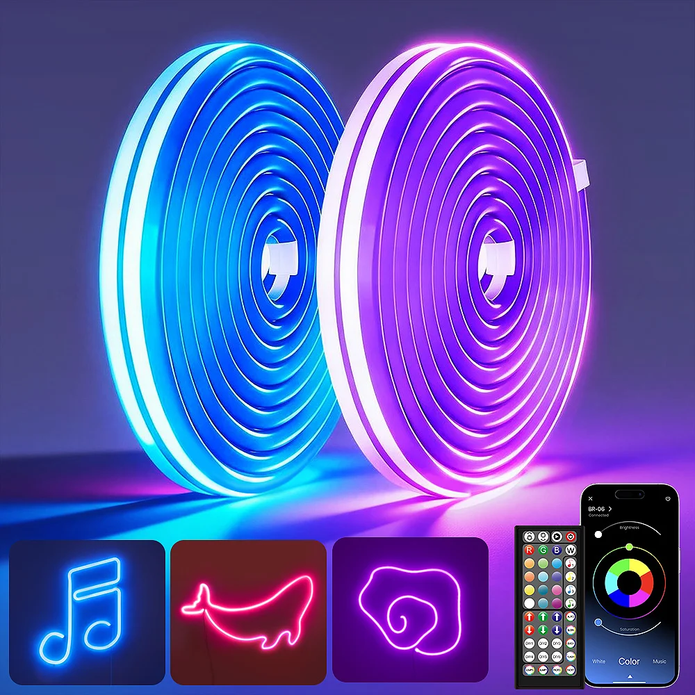 30M Intelligenter RGB-Neonstreifen mit Doppelsteuerung, Multifunktionaler Flexibler Wasserdichter LED-Lichtstreifen für Gärten und Schlafzimmer