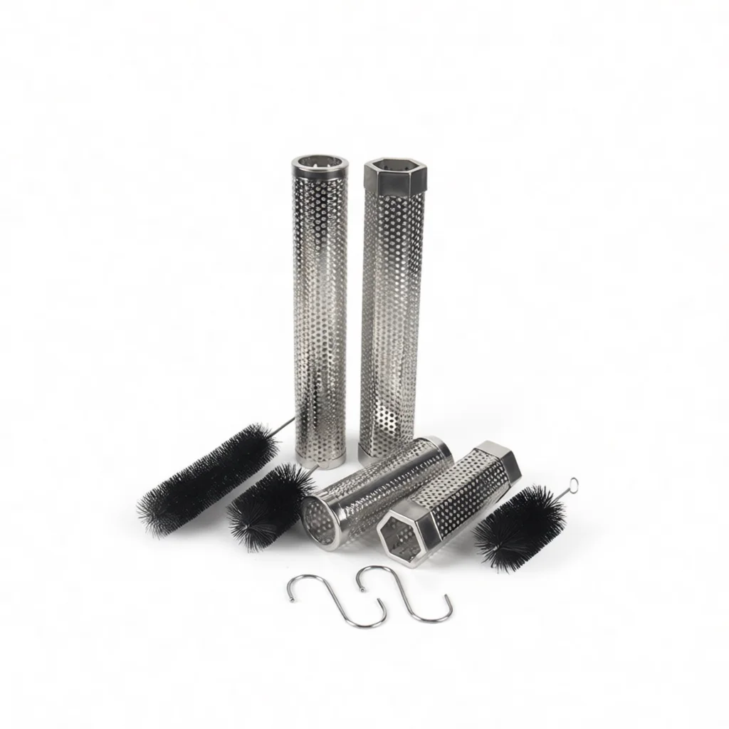 304 Stainless Steel BBQ Smoker Tube Accessory For Outdoor Pellet Grill Portable Round Hexagonal Mesh Smoke Generator Tool