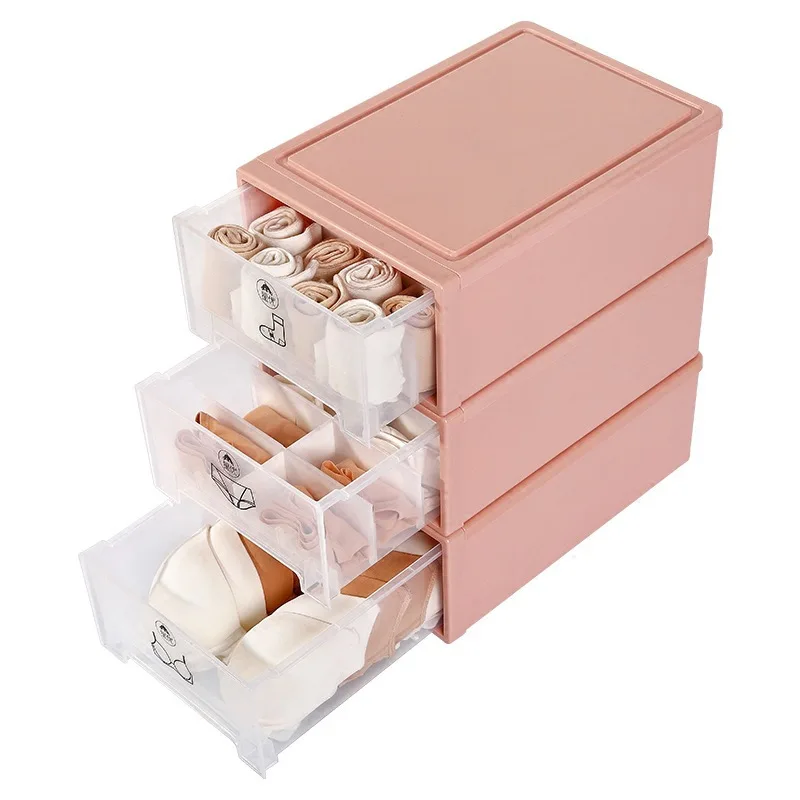 Plastic Thickened Storage Box Three-piece Set Can Be Stacked Drawer Underwear Storage Box Home Dust Storage Box