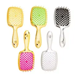 Peigne à coussin d'air à dents larges pour femme, brosse à cheveux évidée, massage du cuir chevelu, placage or et argent, nouveau