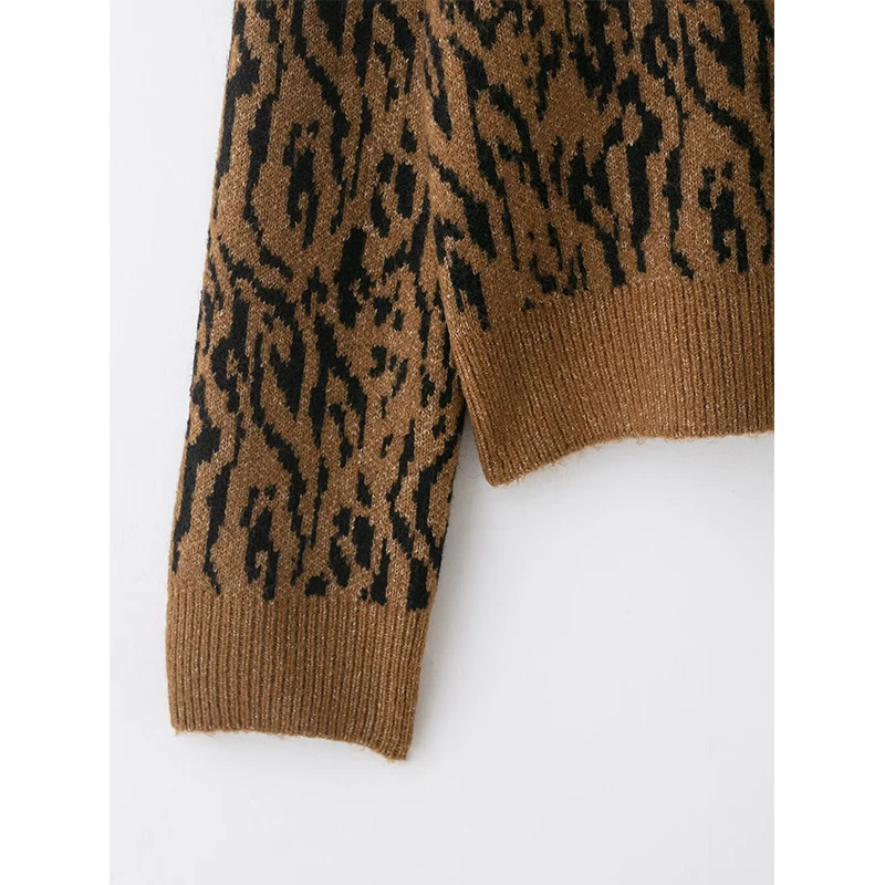 المرأة سترة مشغولة من الصوف سترة موضة الجاكار س الرقبة طويلة الأكمام البلوزات الخريف الشتاء الإناث شيك القمم #6