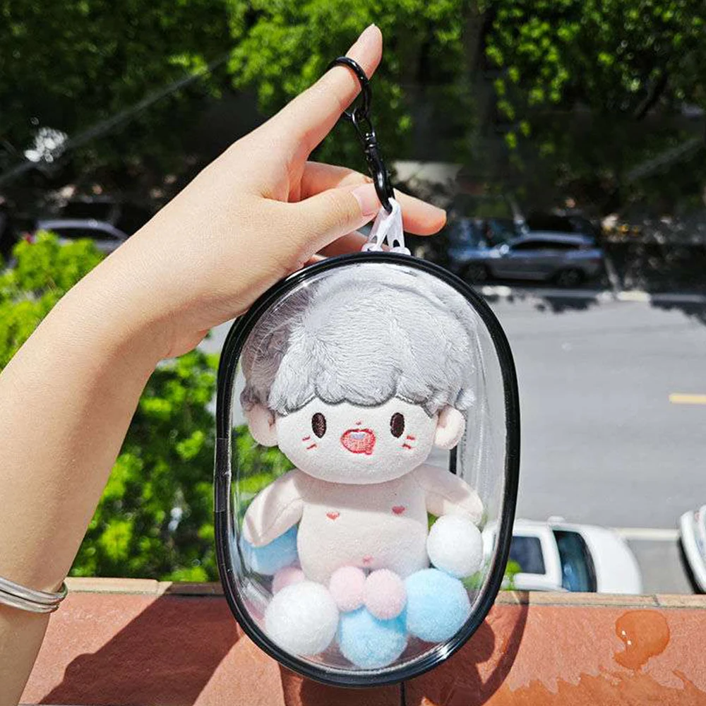 20cm Plush Doll Display Out Bag Transparent Thicken Cotton Doll Outing Dustproof Storage Pouch Keychain Mini Bag Accessories