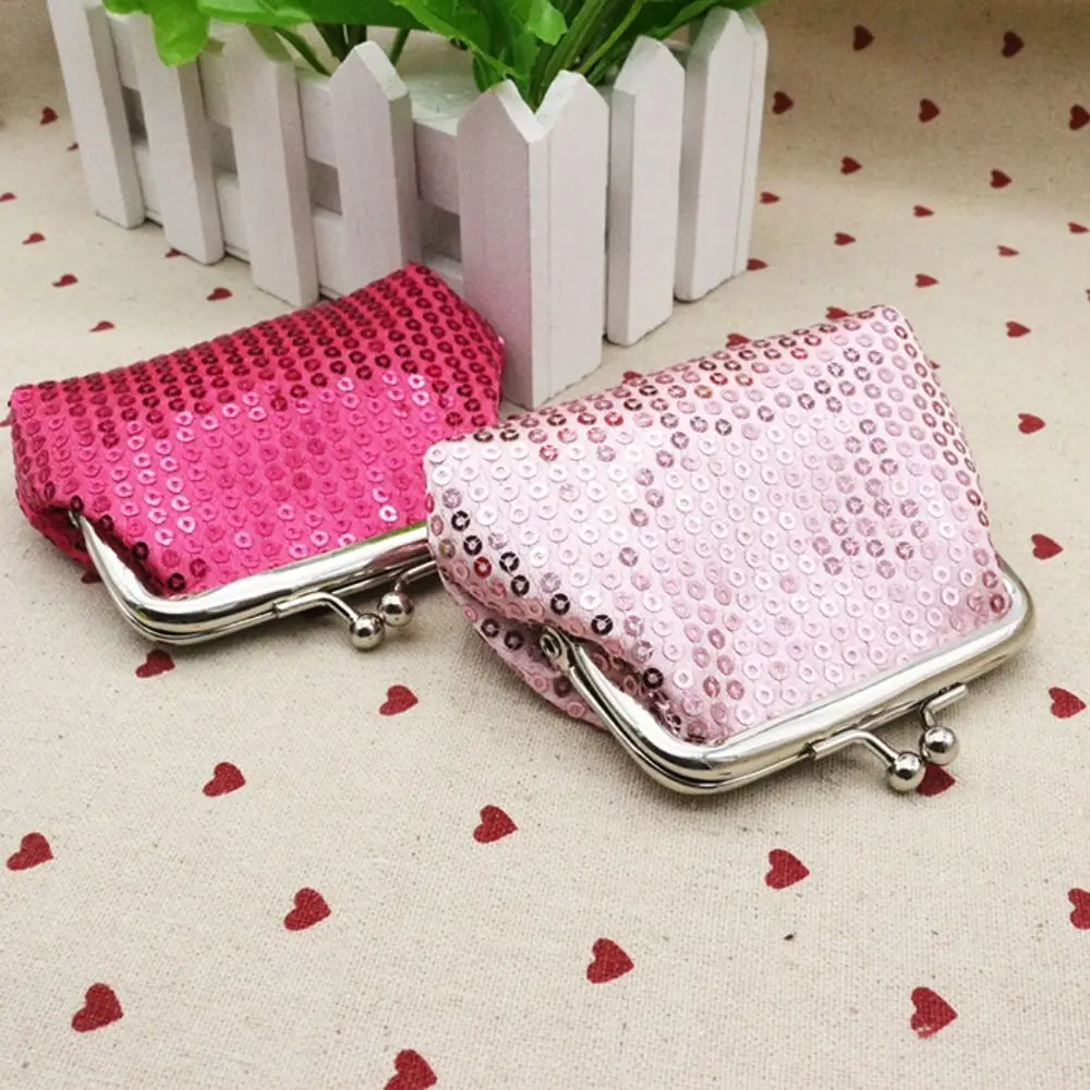 Elegant Card Holder Sequin Coin Purse Money Bag Kiss Clasp Lock Small Purse Bag Keyring Handbag Clutch Lipstick Bag Male