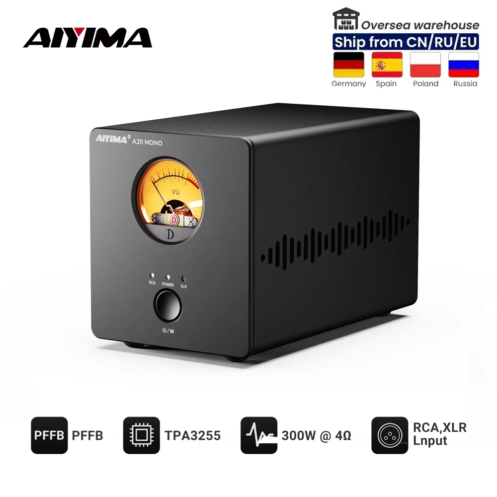 AIYIMA A20 MONO PFFB TPA3255 Leistungsverstärker 300W Klasse D MONO Verstärker XLR RCA TRS Eingang Sub-Ausgang HPF Heim-Audio 12V Trigger VU-Meter