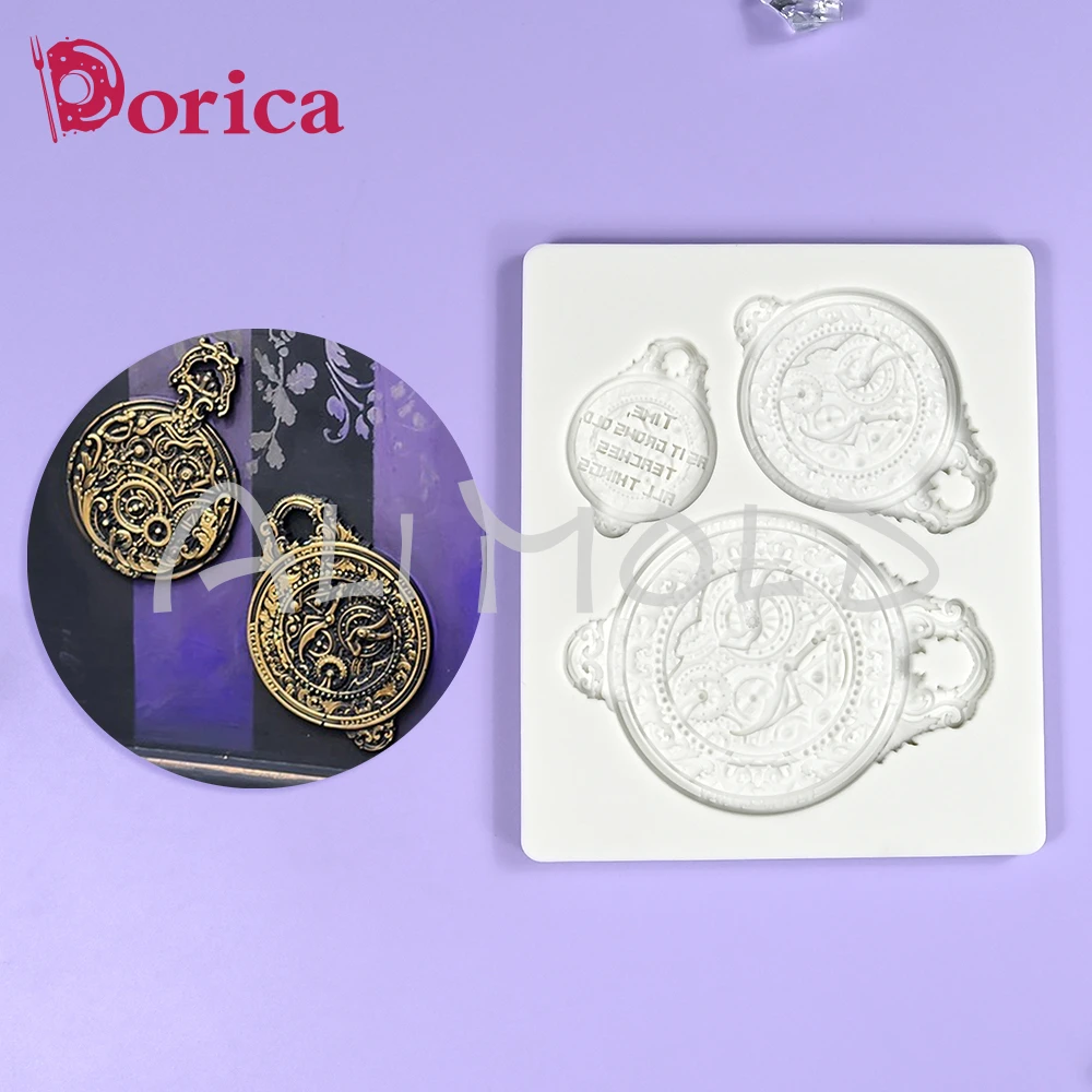 Retro Pocket Clock Design Relief Silicone Mold Sugarcraft Chocolate Fondant Cake Mould DIY Resin Clay Model Home Decorating Tool