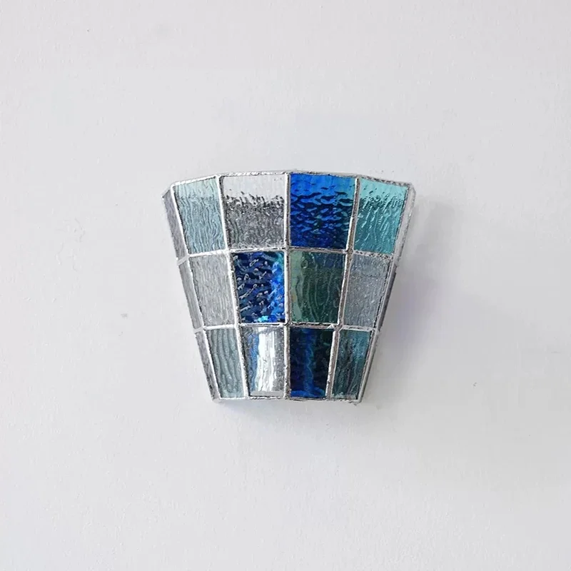 Vintage Stained Glass Wall Sconce Grid Handmade Wall Lamp Retro Bathroom Corridor Bedroom Decor Lighting Fixture view 3