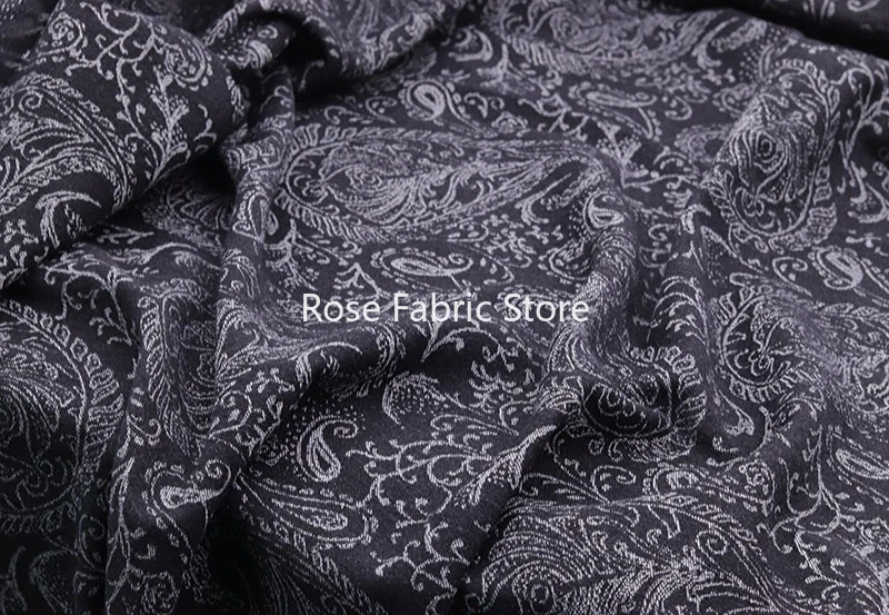 1 meter vintage paisley jacquard washed denim fabric for denim jackets, jeans, bags, and DIY sewing materials.