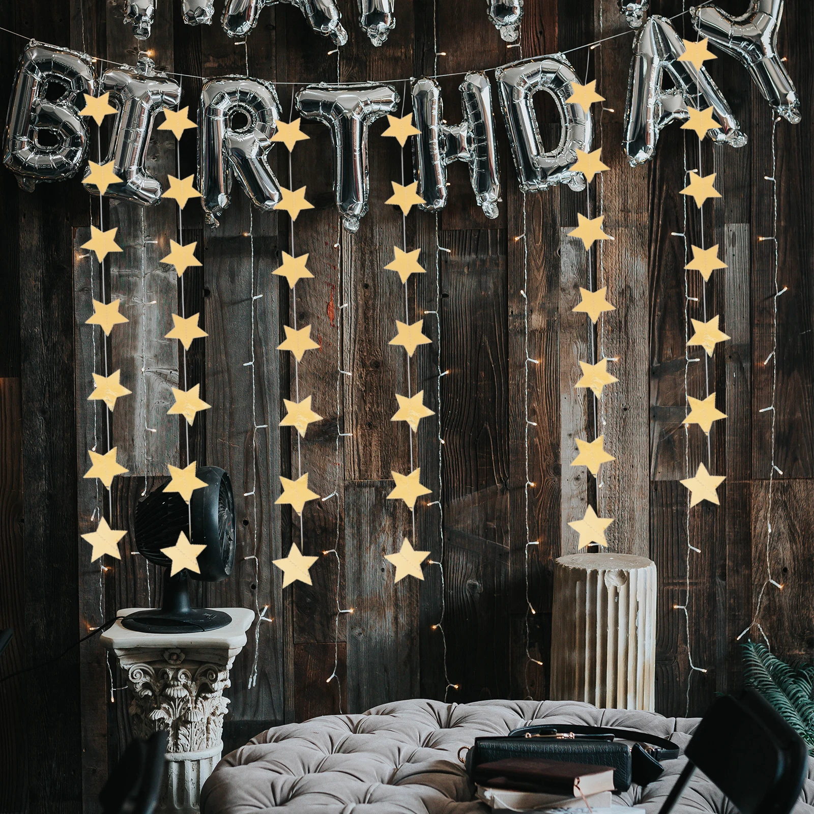 

2 Strings Reflective Star Paper Garland Wedding Party Decorations Birthday Holiday Ceiling Wall Hanging Bright Bunting Festival