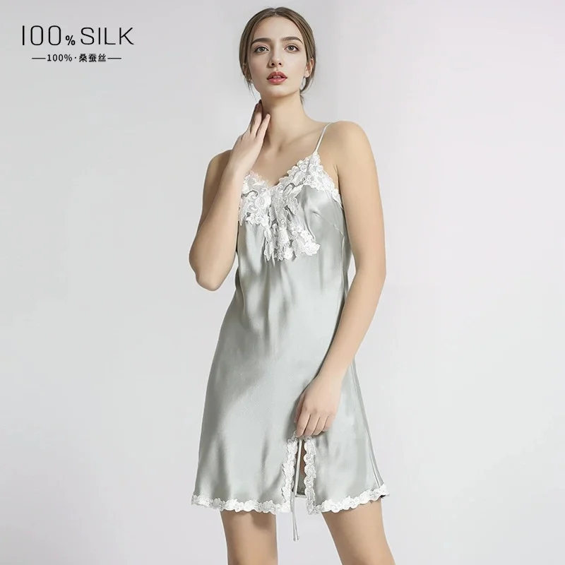 2025 Summer New Style Women's Silk Nightdress - High-end 100% Mulberry Silk, Slit Backless Sexy Style Camisole Short Dress