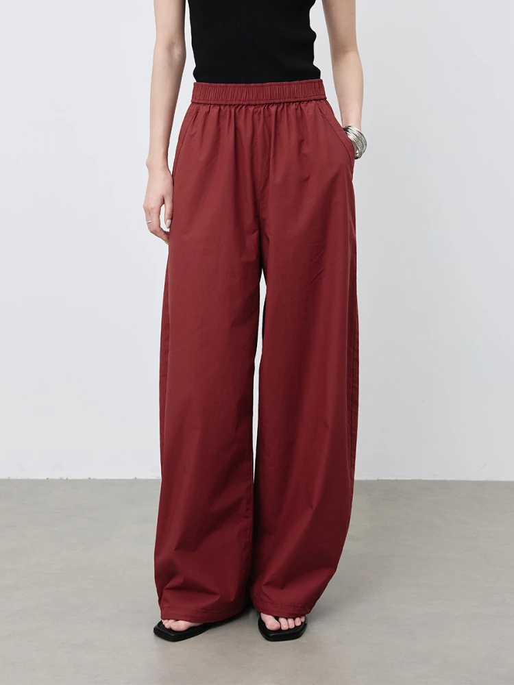 

CAREMIND Ele Spring Summer Thin Casual Pants Women Pure Cotton Elastic Waist Wide Leg Pants Trendy Knife Pants