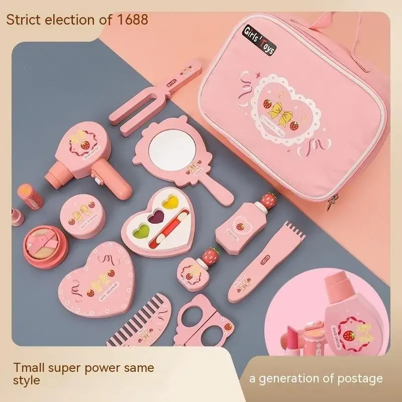 

Children Simulation Makeup Toy Princess Series Cute Pink Makeup Bag Girl Makeup Handbag Set Wooden Simulated Toy Children Gifts