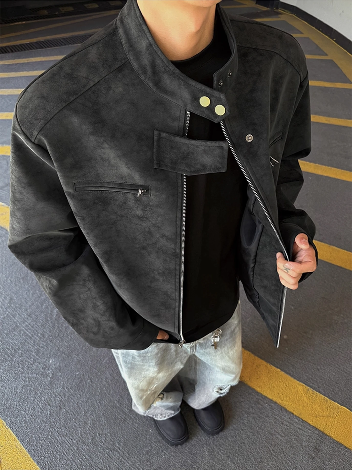 

Мужская кожаная куртка с воротником-стойкой в стиле ретро, осенне-зимнее мотоциклетное пальто из искусственной кожи для молодежи на открытом воздухе