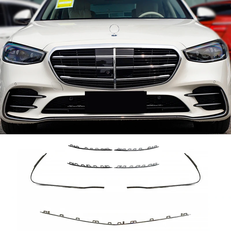 

A2238851902 A2238852002 A2238851402 For Mercedes Benz S Class W223 S450 4MATIC S500 Front Bumper Spoiler Chrome Trim Chromium